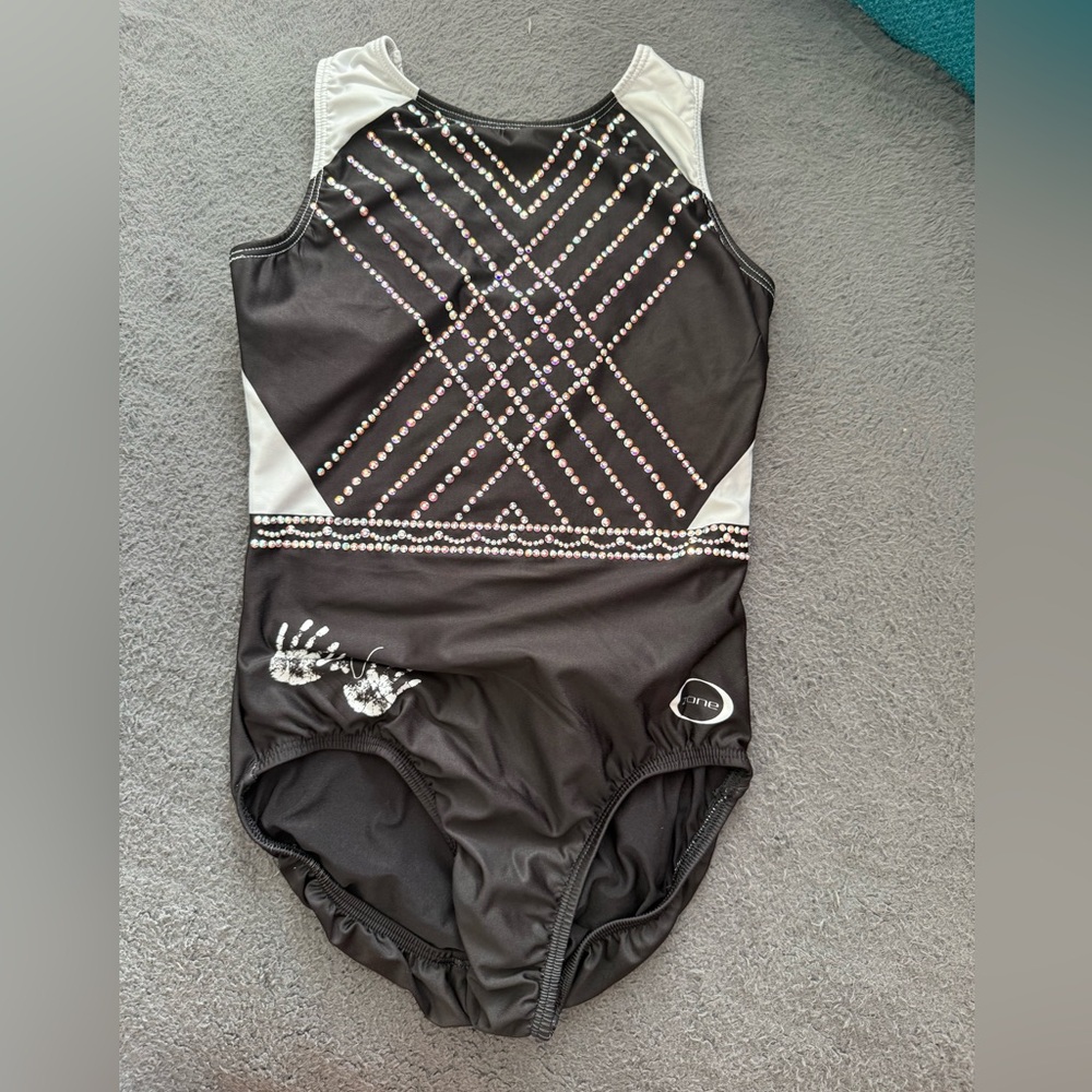 Chalk Warrior Black and White Rhinestone Leotard